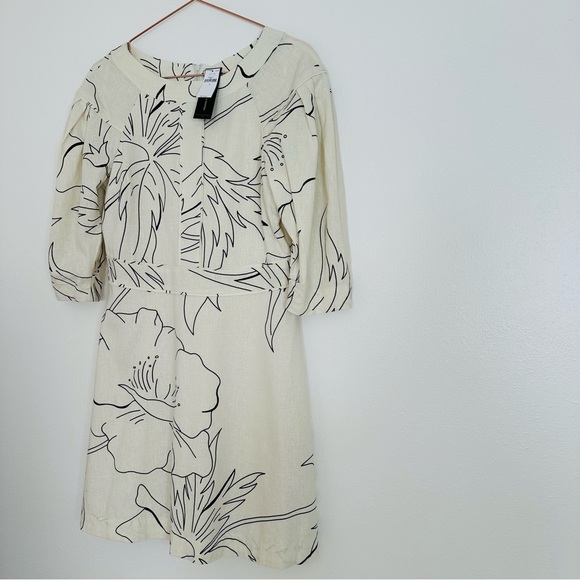 New Banana Republic Linen Blend Boho Elegant Cream Floral Print Mini Dress - Picture 8 of 10